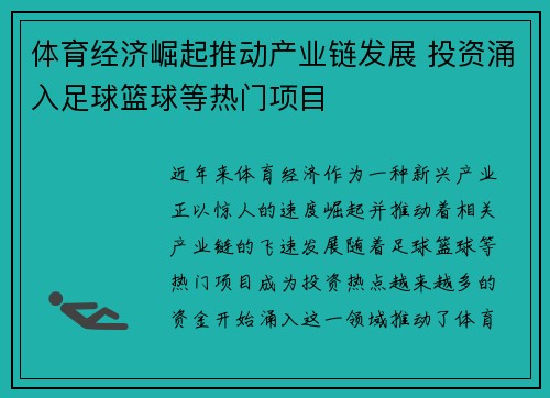 体育经济崛起推动产业链发展 投资涌入足球篮球等热门项目
